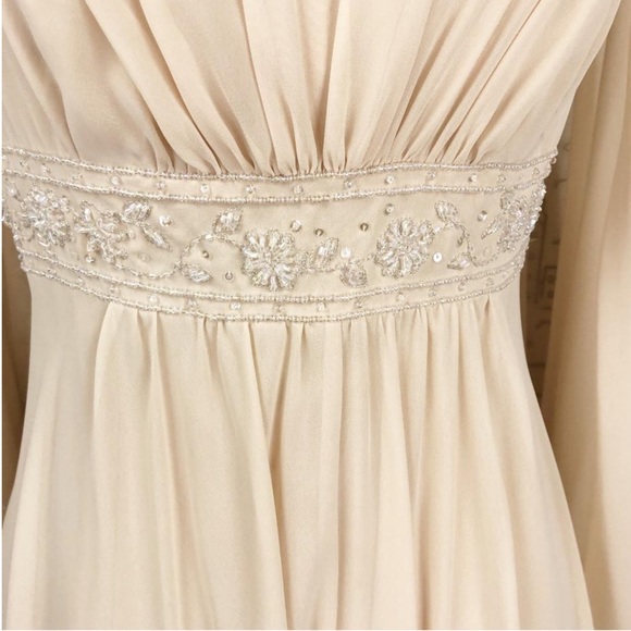 Long Spaghetti Strap Chiffon Dress w Beaded Empire - Picture 2 of 12